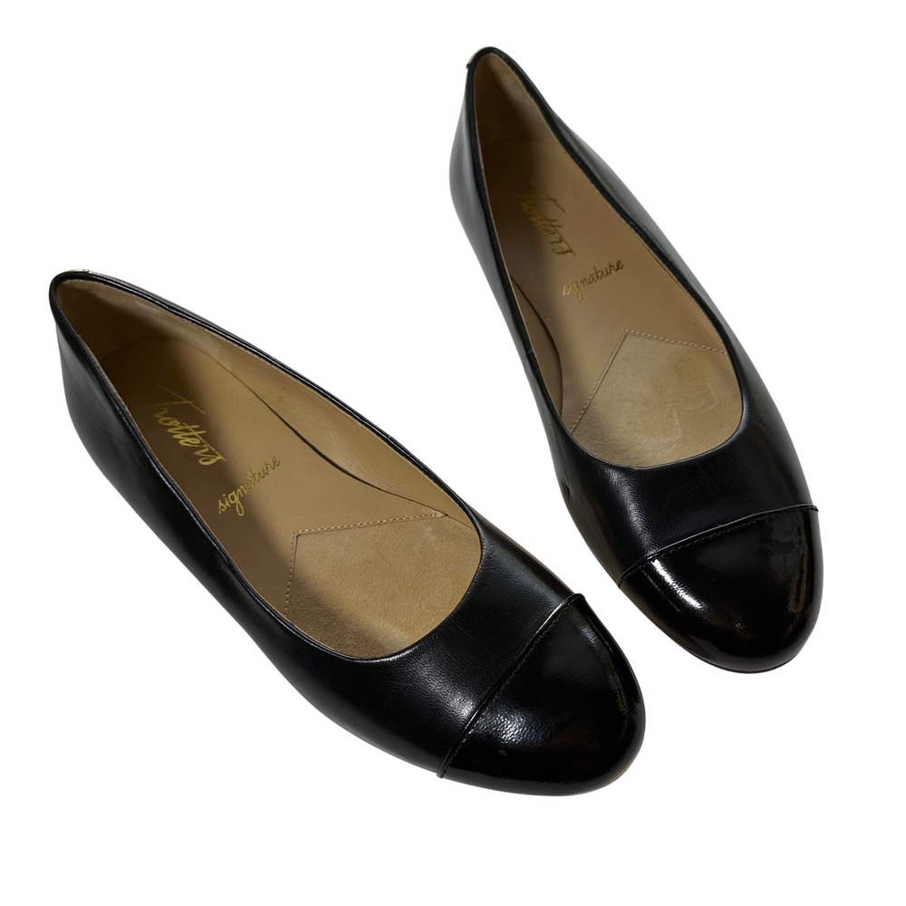 Trotters Black Leather Cap-Toe Ballet Flat Sz 6.5N Classic Office Comfort